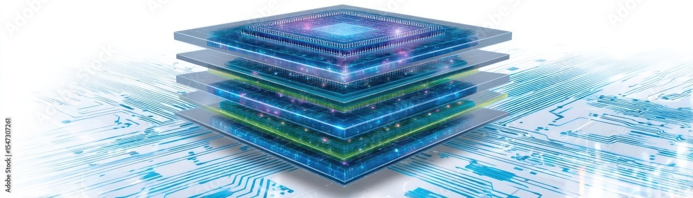 Aufkleber Adaptive chip and programmable integration concept. Innovative technology illustration featuring layered circuits.