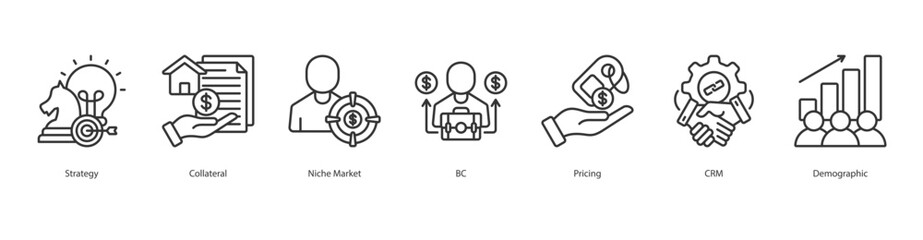 Targeted Marketing Strategy banner web icon set vector illustration concept with icon of strategy, collateral, niche market, b2c, pricing, crm, demographic