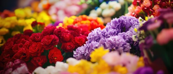Colorful flower arrangement featuring vibrant blooms in a floral shop, showcasing roses, lilies, and daisies for gardening and home decor inspiration.