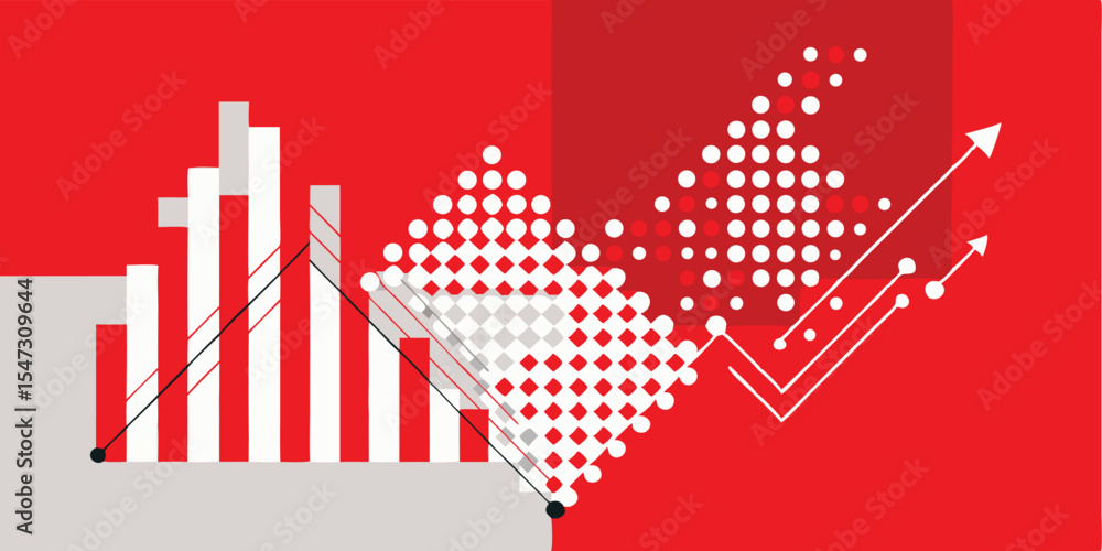 Poster vector art of abstract red and white vector graph showing upward trend