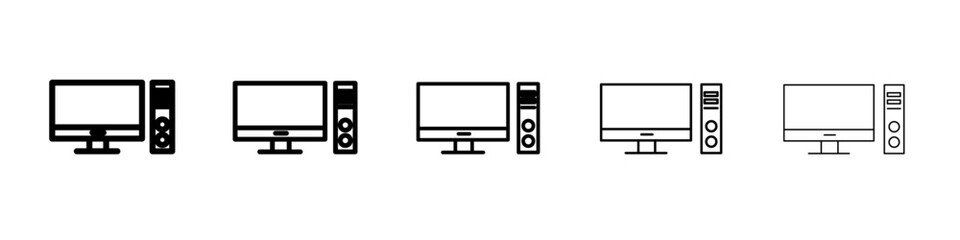 Desktop computer icon flat illustration set logo