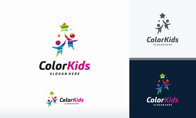 Kids Playing logo designs concept vector, Children Color logo template icon