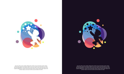 Colorful Child Reaching Star logo vector, Education logo designs template, design concept, logo, logotype element for template