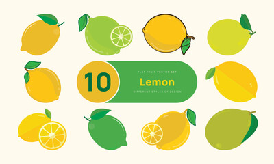 10 Lemon Fruit Vector Design Set &ndash; Whole, Sliced, Fresh & Creative Styles