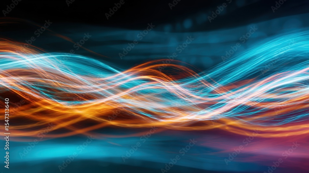 Poster abstract light trails in vibrant colors creating dynamic motion against a dark background