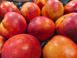 Close up picture of beautiful ripe peaches.