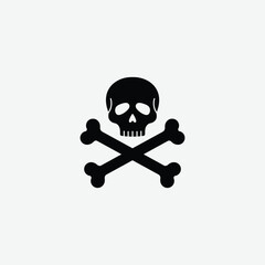 Simple black skull and crossbones silhouette on white background. Perfect for danger, poison, warning signs, tattoos, or graphic design with a bold, minimalist style.
