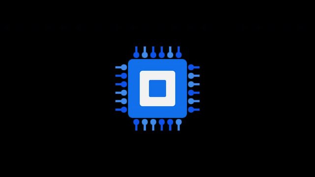 4K video animation of Blue semiconductor icon on an alphabackground.