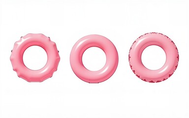 Set of pink inflatable circles for the pool png. Watercolor pink circles for floating in the pool, sea, etc. Swimming equipment. Elements for the pool. Summer and swimming concept. High quality