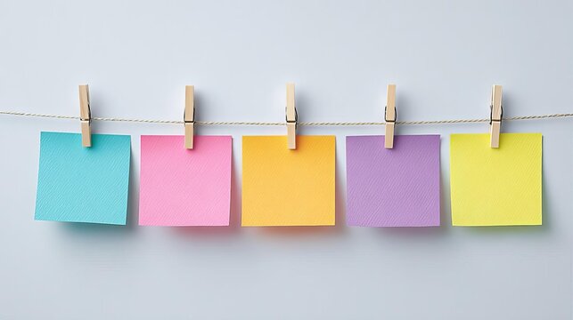 Colorful sticky notes hanging for reminders and organization.