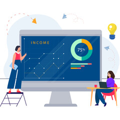 Man and woman working on Market Analysis Illustration