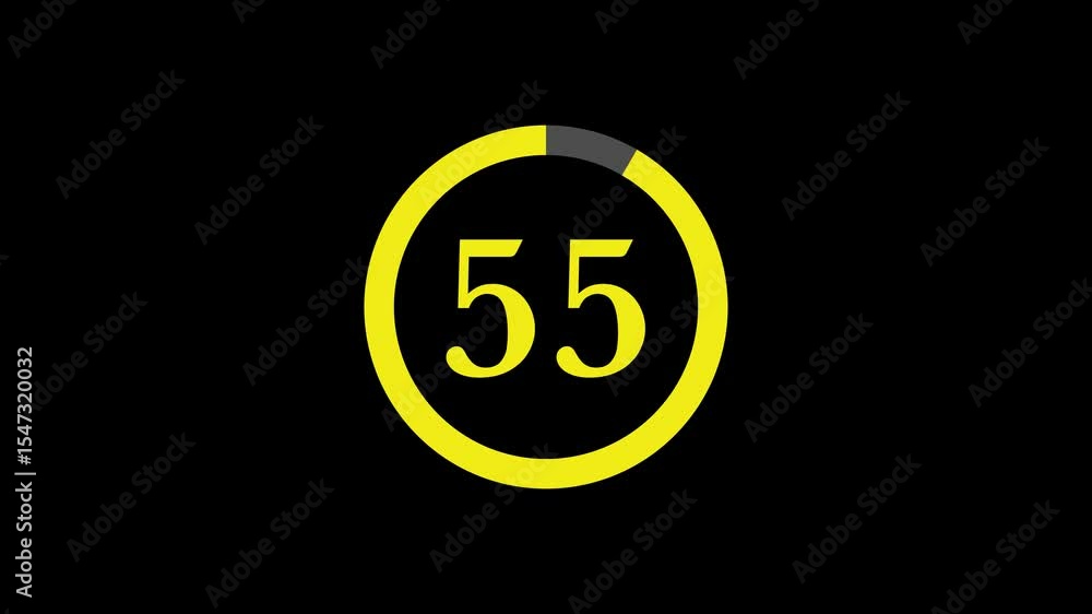 Poster 60 second (1 minute) retro and classical countdown timer with a muted yellow circular animation on a