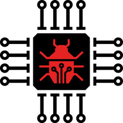 Bug in microchip icon in flat style.