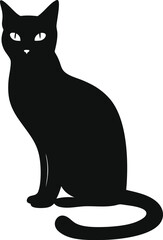 Graceful Russian Blue Cat Silhouette: A Sleek Outline of the Silver-Coated Feline Sitting Calmly, Perfect for Depicting Serene Beauty and Understated Charm on a Clean White Canvas.