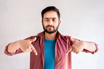 Man Pointing, Presenting, Indicating Direction: Professional Portrait