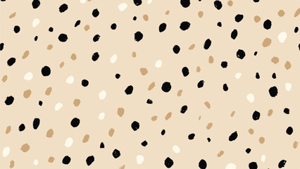 Beige Background with Scattered Black Tan and White Irregular Dots Abstract Seamless Pattern Design