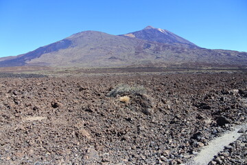 Lavafelder und der Gipfel des Pico del Teide	