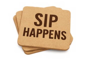 Sip happens cork coasters with transparent background