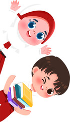 Joyful Students: Cartoon Children with Books, Celebration.