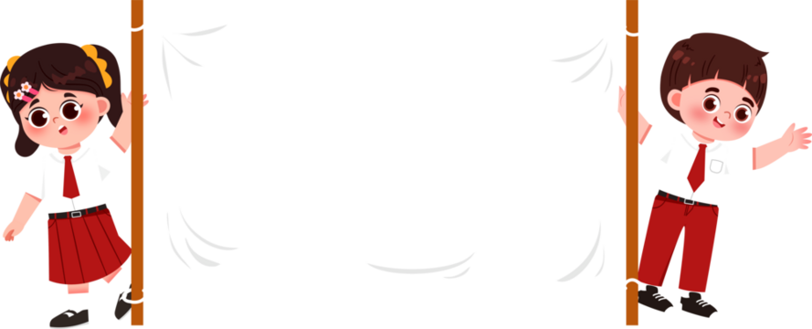 Cartoon Schoolchildren with Blank Banner, Presentation Space.