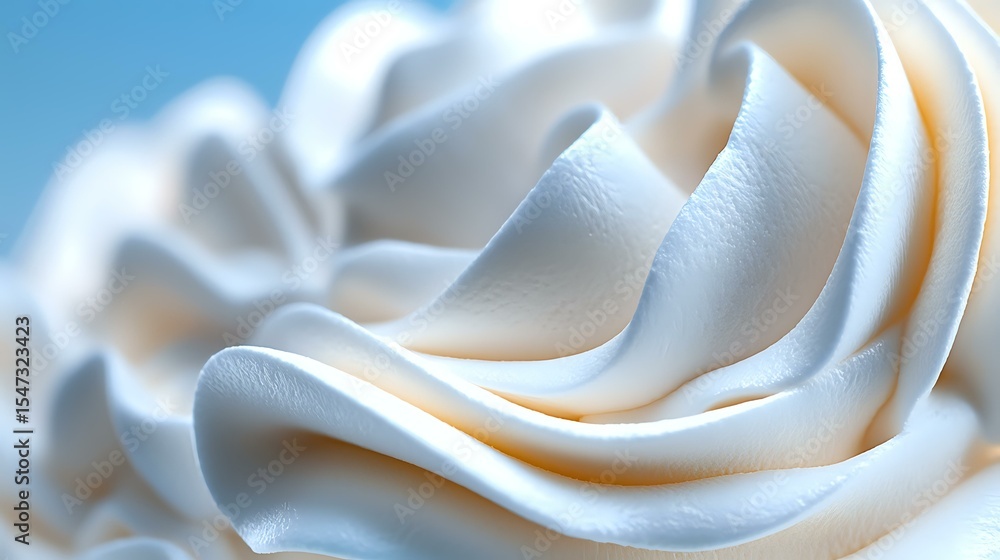 Poster soft swirls of white cream create elegant waves and curves in macro photography, showing delicate te