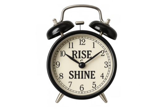 Rise and shine alarm clock inspiring new day on transparent background - Powered by Adobe