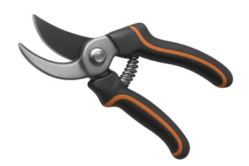 Gardening secateurs with orange details on transparent background