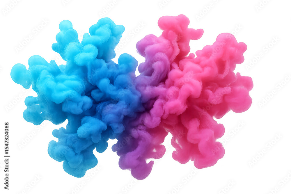 Poster colorful ink clouds mixing in water creating abstract shapes with a transparent background