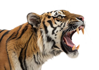  tiger-roaring-with-its-sharp-teeth-visible- isolated on white background png, ai generated