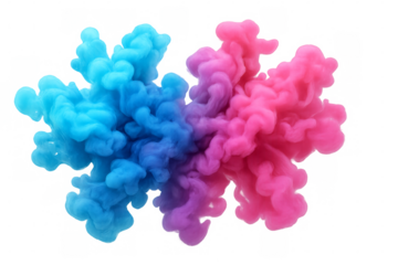 Colorful ink clouds mixing in water creating abstract shapes with a transparent background