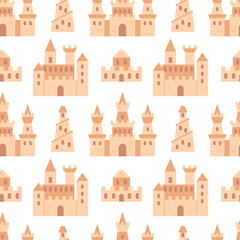 A seamless pattern showcasing playful sandcastles, perfect for evoking the joy of beach days. This vibrant design features whimsical shapes and sunny colors, ideal for summer-themed projects