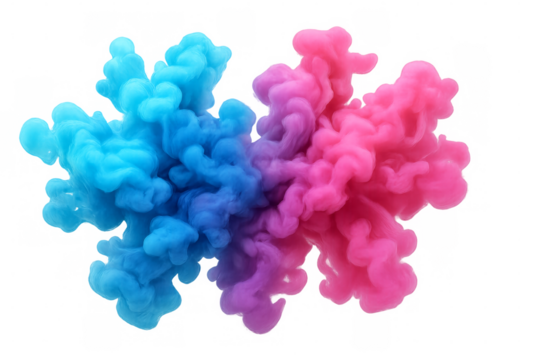 Colorful ink clouds mixing in water creating abstract shapes with a transparent background