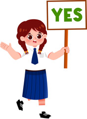 Schoolgirl with Pigtails Holding a 