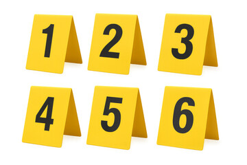 Numbered crime scene evidence markers on transparent background