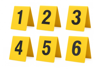Numbered crime scene evidence markers on transparent background