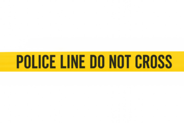 Police line do not cross yellow tape on transparent background