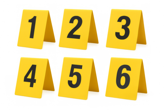 Numbered crime scene evidence markers on transparent background