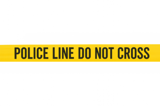 Police line do not cross yellow tape on transparent background