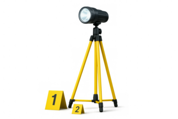 Forensic light source illuminating evidence markers on transparent background