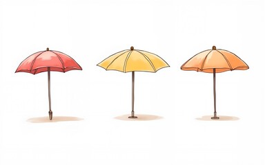 Hand Drawn illustration set of beach umbrella . isolate on a white background. PNG. High quality