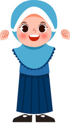 Animated Girl in Blue Hijab, Cheerful and Energetic Expression