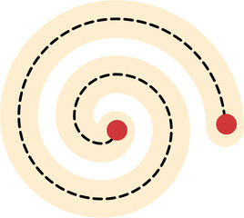 Dotted Spiral Path: Beige Swirl with Red Endpoints.