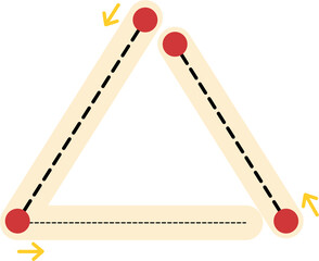 Geometric Triangle: Red Dots, Dashed Lines, and Beige Borders with Yellow Arrows.