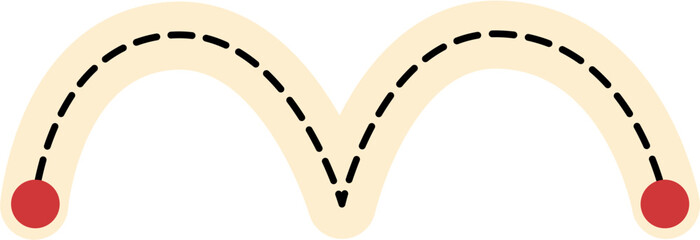 Bouncing Path: Dashed Line with Rounded Ends and Red Dots.