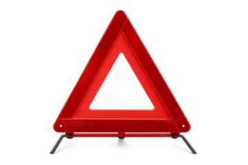Red warning triangle sign on a transparent background