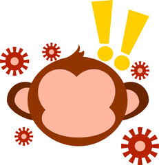Cartoon Monkey Head with Exclamation Marks and Gears, Vector Illustration.