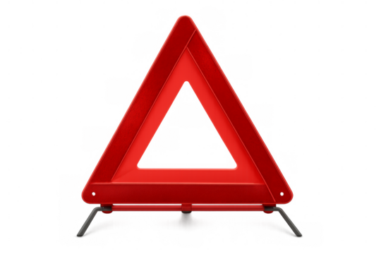 Red warning triangle sign on a transparent background
