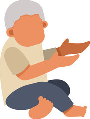 Simplified Child Figure: Reaching Hands, Bare Feet, Cartoon Illustration Style