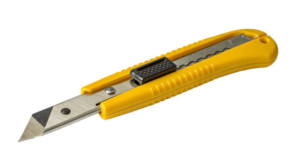 Sharp Retractable Box Cutter Knife with Yellow Handle Isolated Image