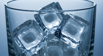 Crystal Clear Ice Cubes in a Glass, Close-Up View